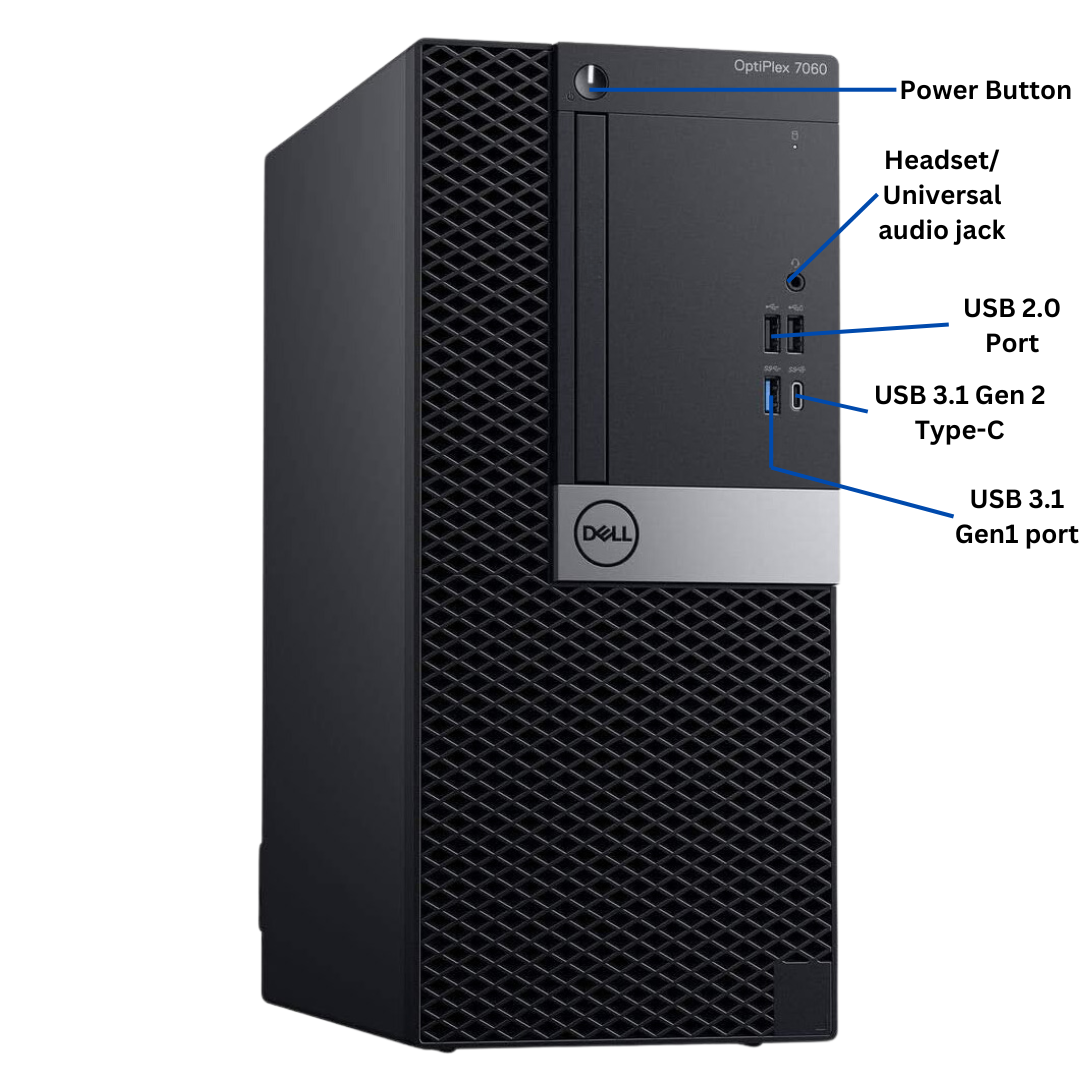 Discount PC- Optiplex 7060 Tower i5 gen 8 front view ports