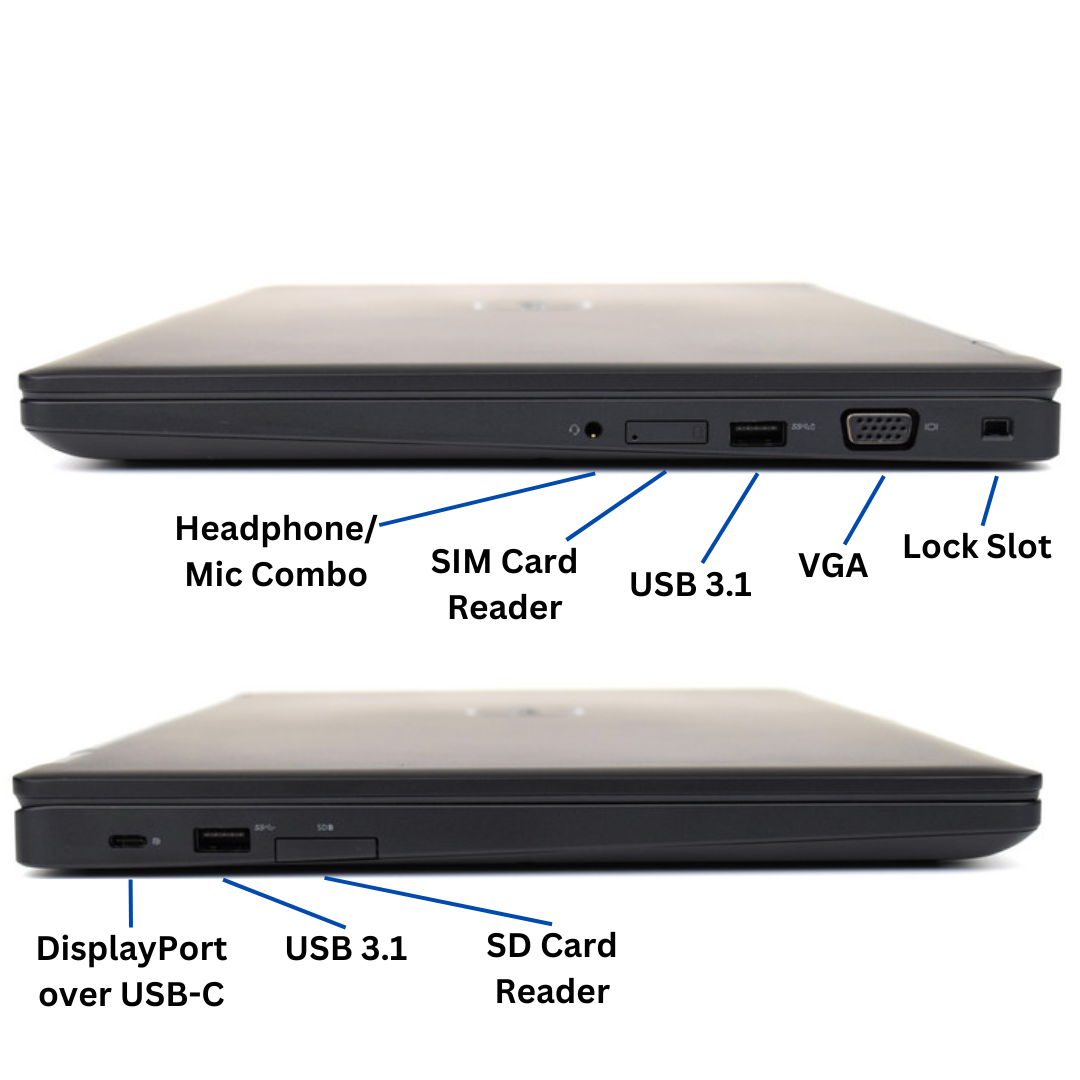 Discount PC - right and left side view of Dell Latitude 5590 laptop ports