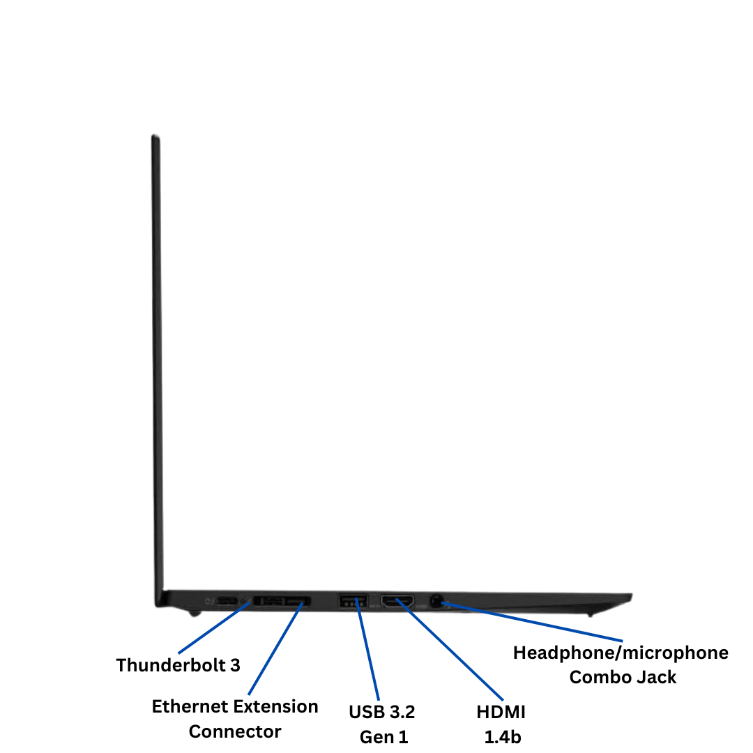 Discount PC - Left view of opened Lenovo ThinkPad X1 Carbon i5 Gen 8 laptop.