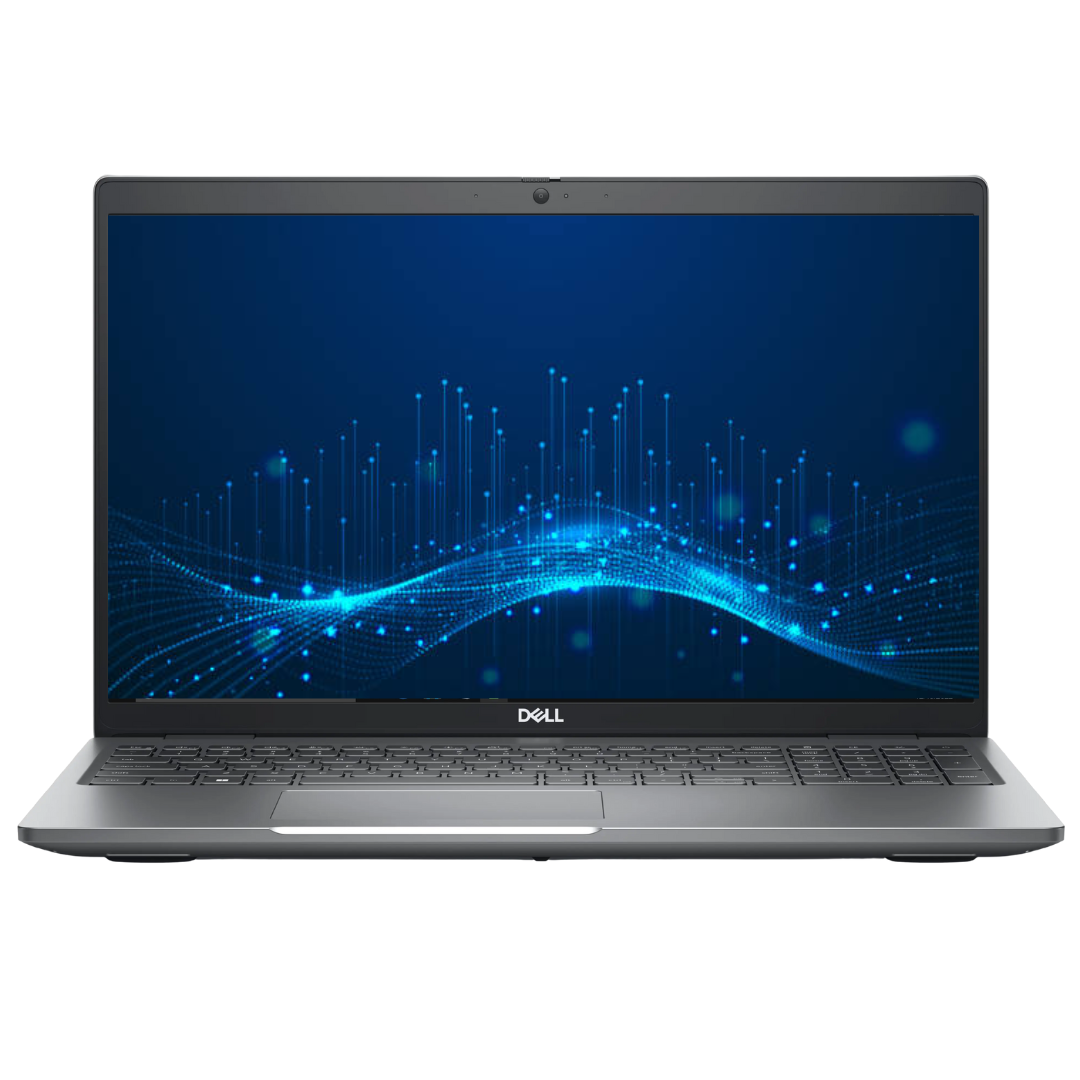 Dell laptop with a blue screen on a white background
