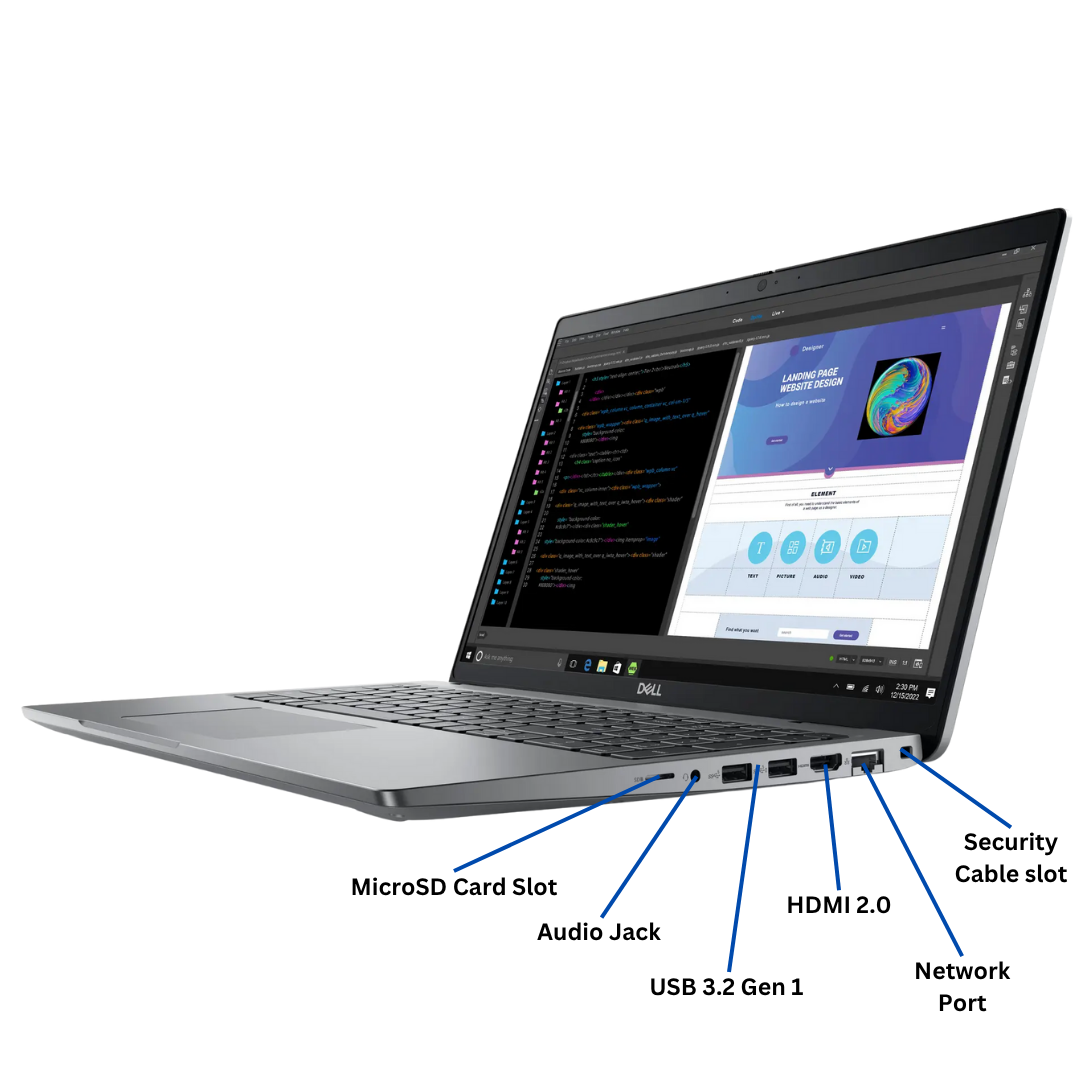 Laptop with ports labeled on a white background