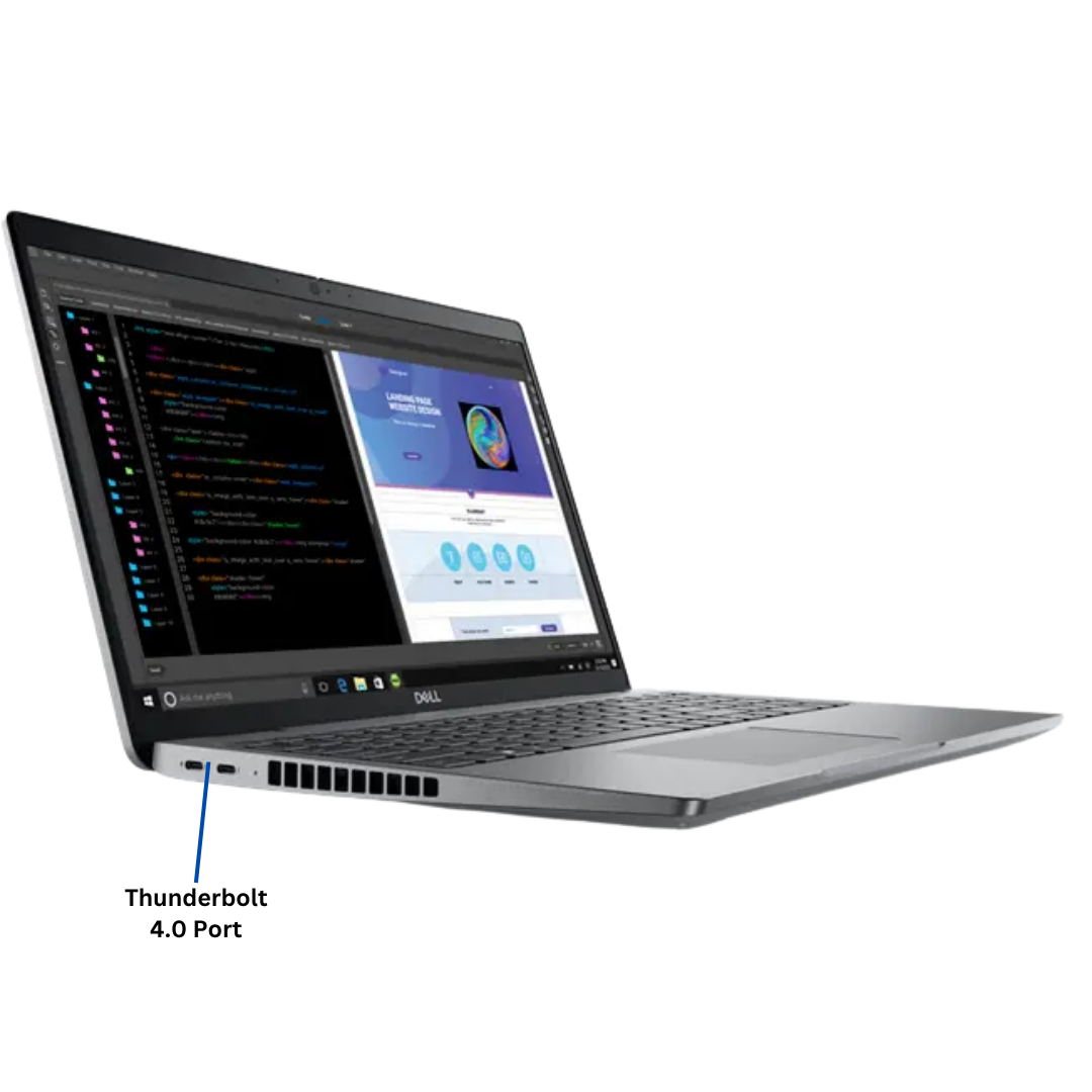 Laptop with a highlighted Thunderbolt 4.0 port on a white background