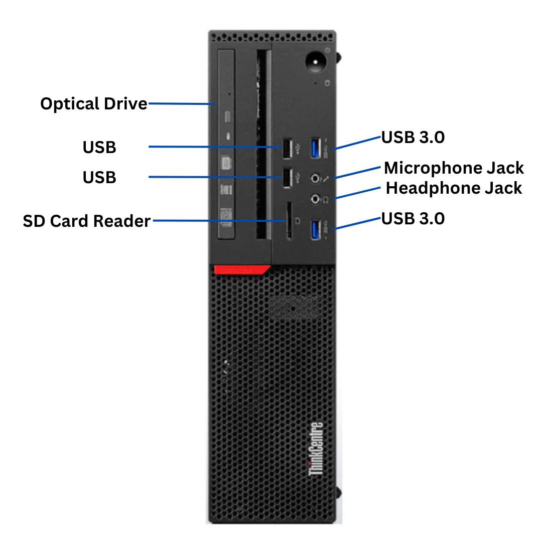 Discount PC - Front-view of the Lenovo ThinkCentre M900 Small Form Factor Ports.