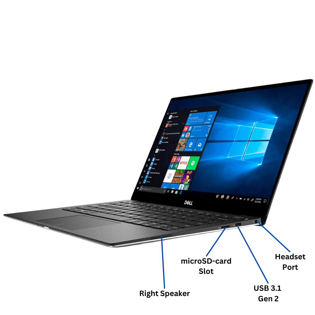 Discount PC - Right view of opened ports Dell XPS 7390 laptop.