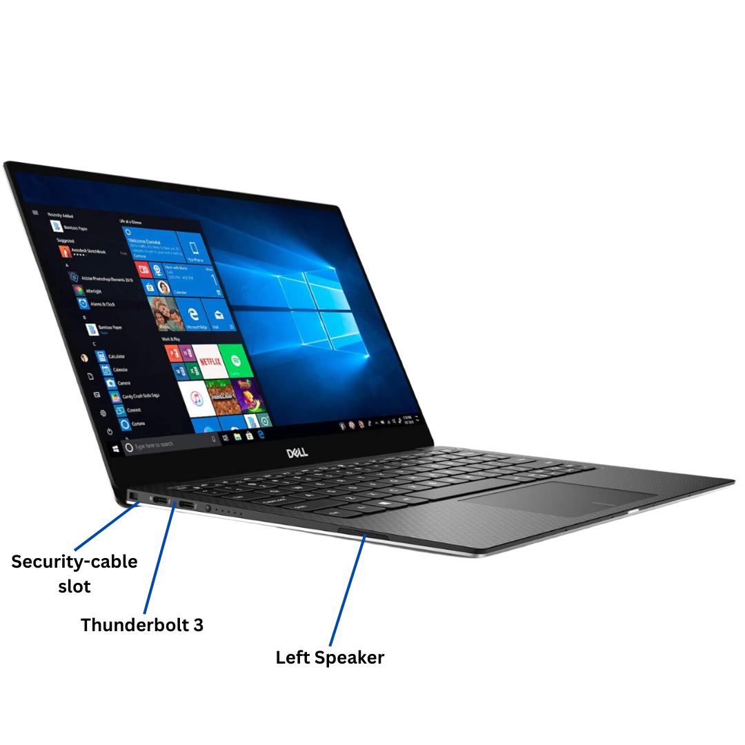 Discount PC - Left view of opened ports Dell XPS 7390 laptop.