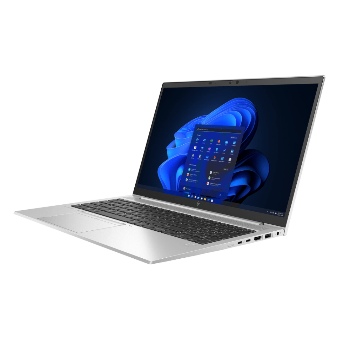 DiscountPC-Laptop with a blue abstract design on the screen against a white background