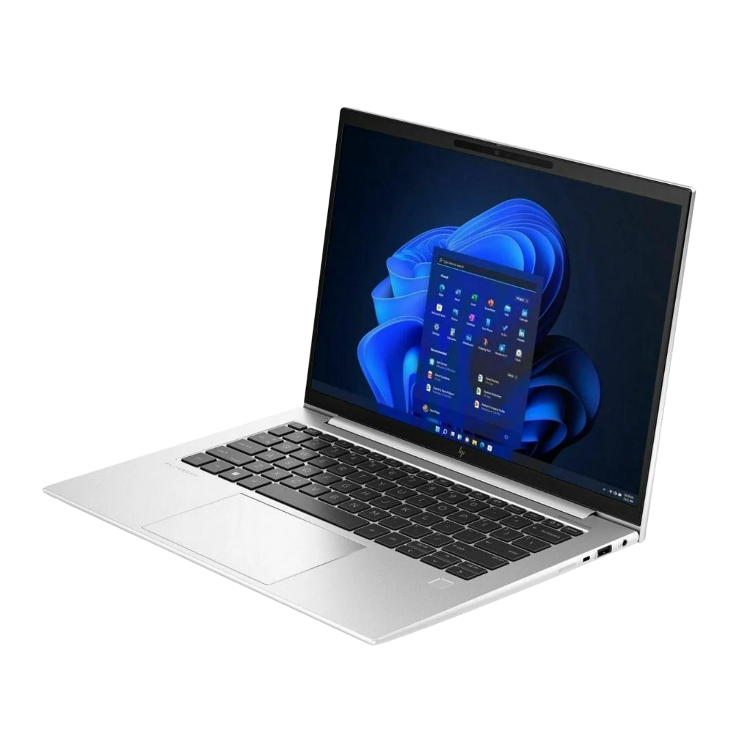 Discount PC-Laptop with a blue abstract design on the screen on a white background