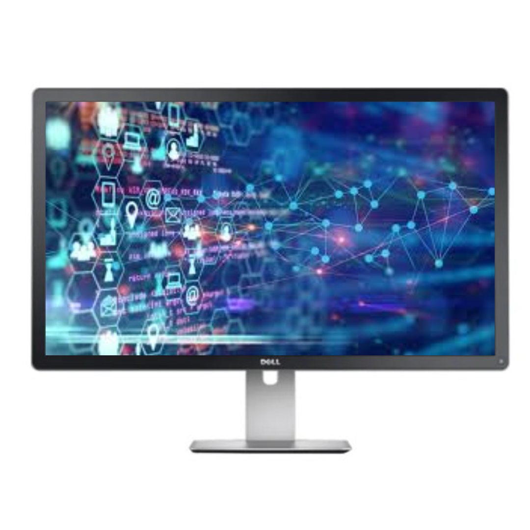 Computer monitor with a colorful display on a white background