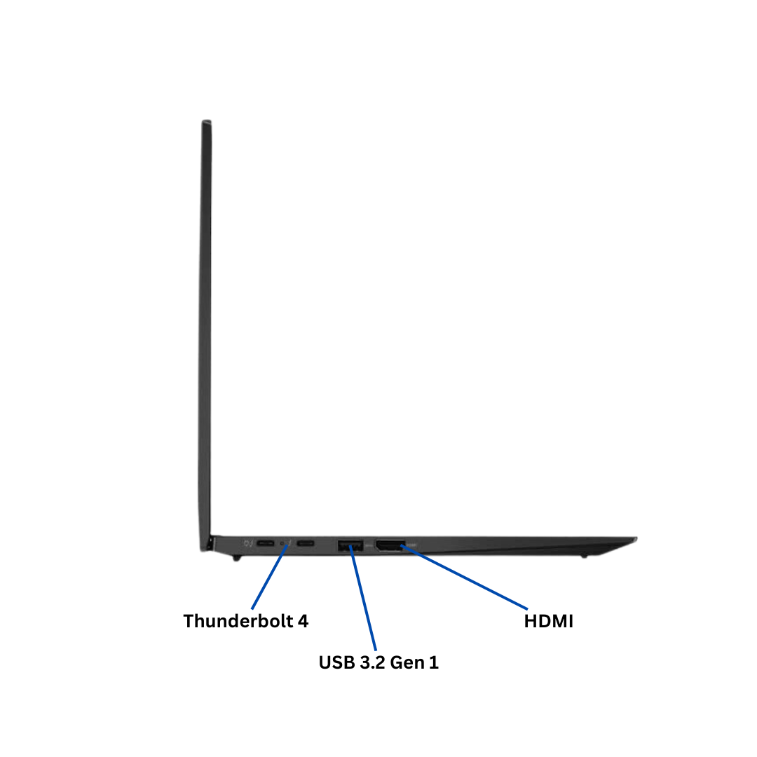 Discount PC - Left side view of opened Lenovo ThinkPad X1 Carbon Gen 8 laptop.