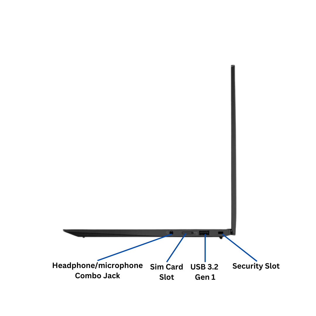 Discount PC - Right side view of opened Lenovo ThinkPad X1 Carbon Gen 8 laptop.