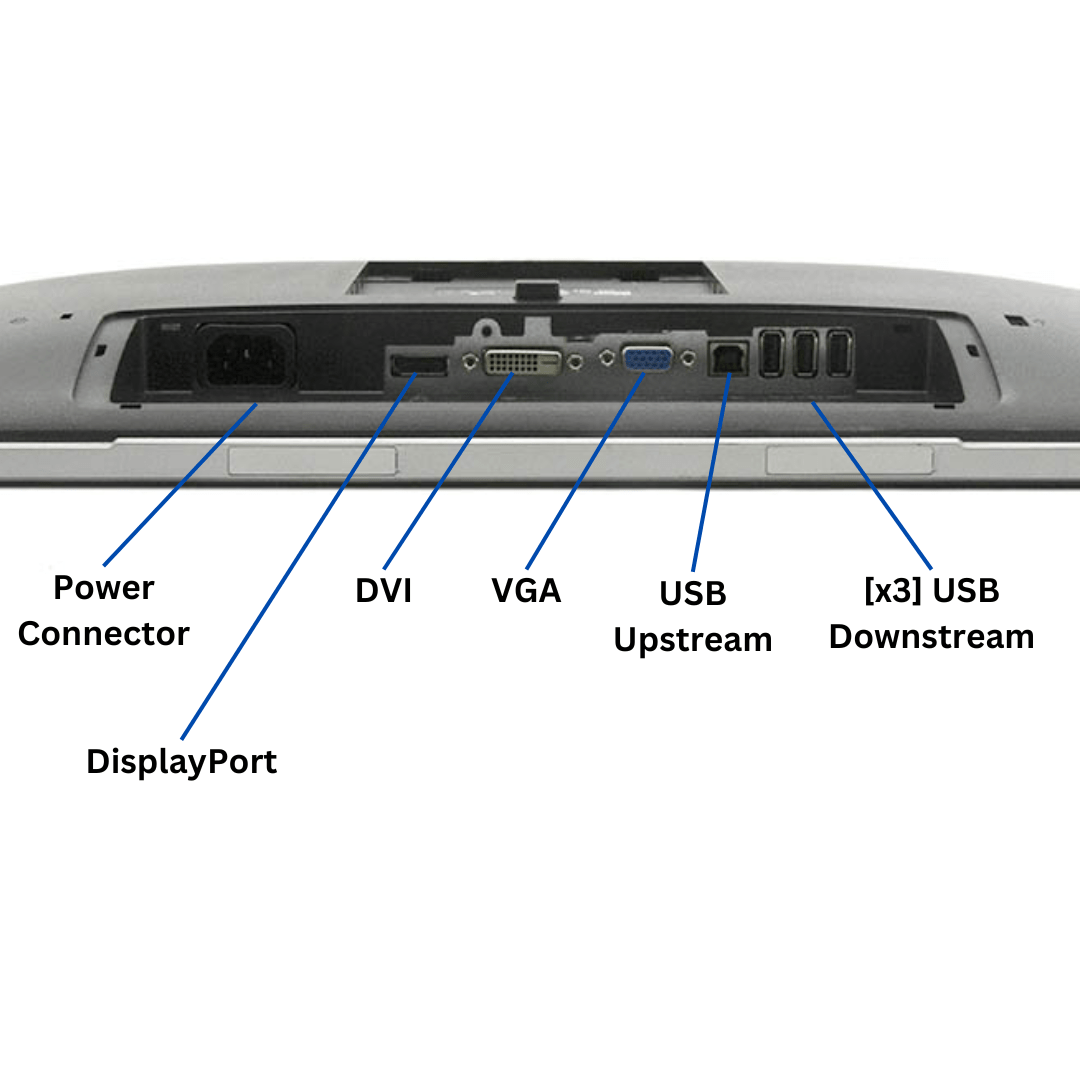 Underside view of the Dell Professional 22&quot; P2214H Monitor Ports.