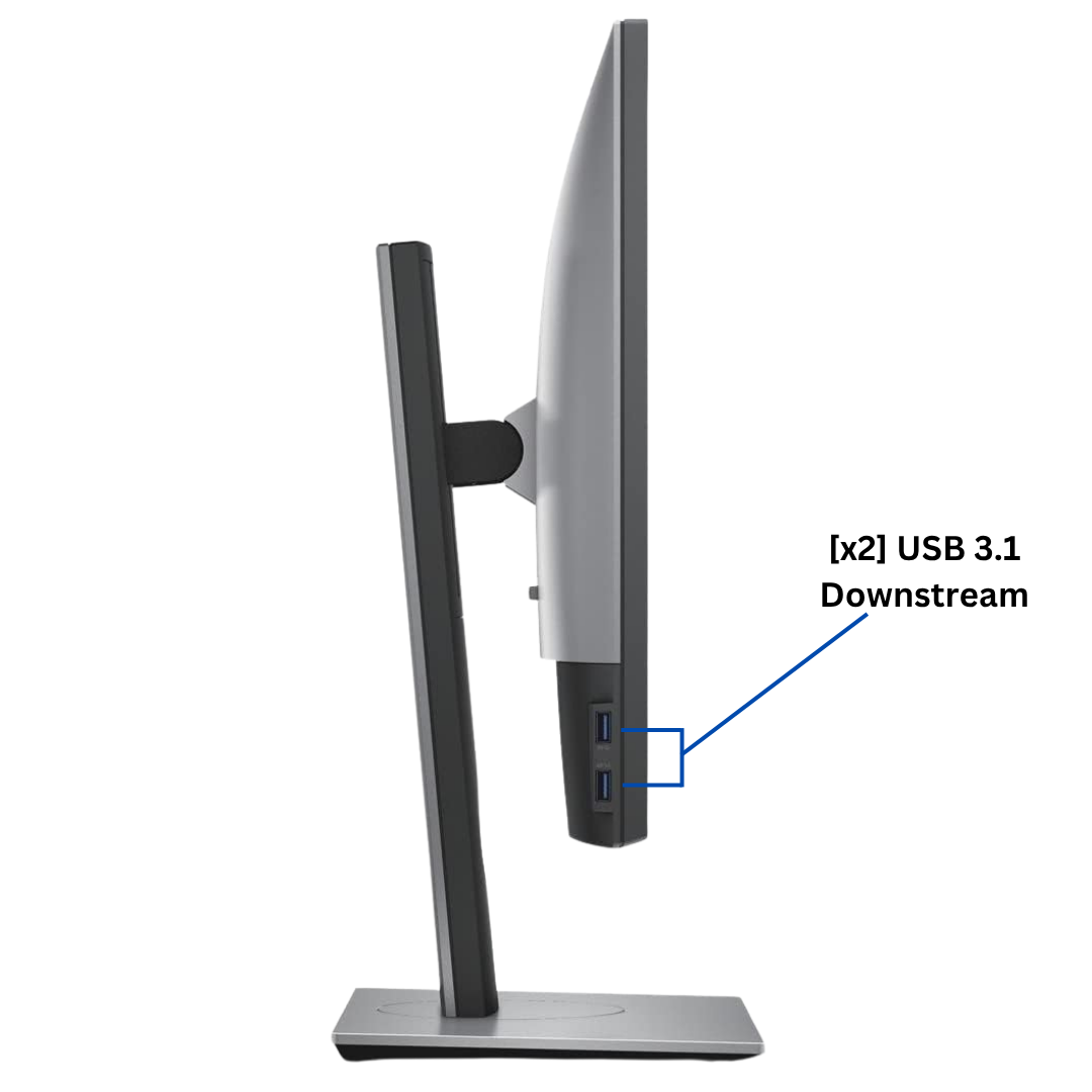 Side view of the Dell UltraSharp U2717D Monitor, with a port diagram pointing at x2 USB 3.1 downstream ports.
