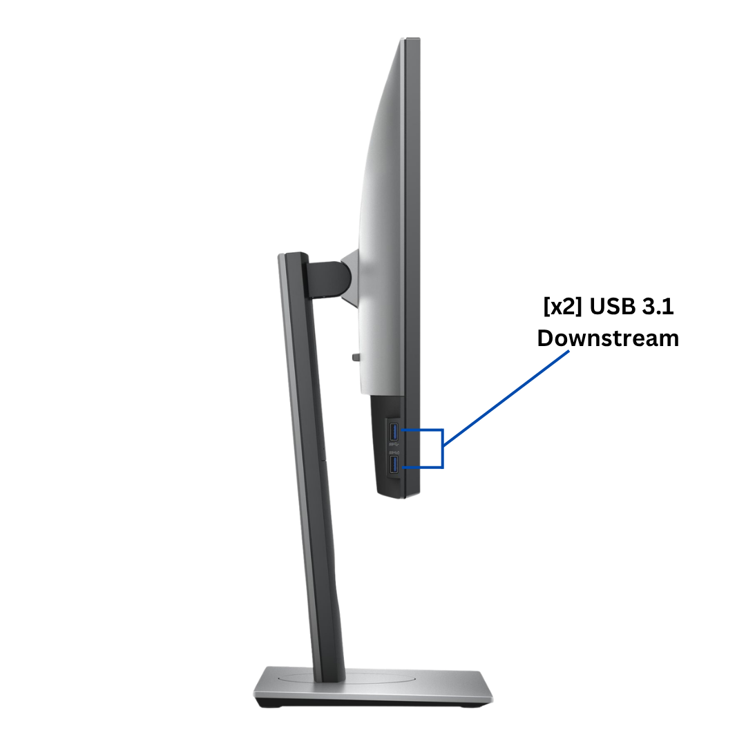 Side view of the Dell UltraSharp U2718Q 4K Monitor with a port diagram pointing to two USB 3.1 Downstream ports.